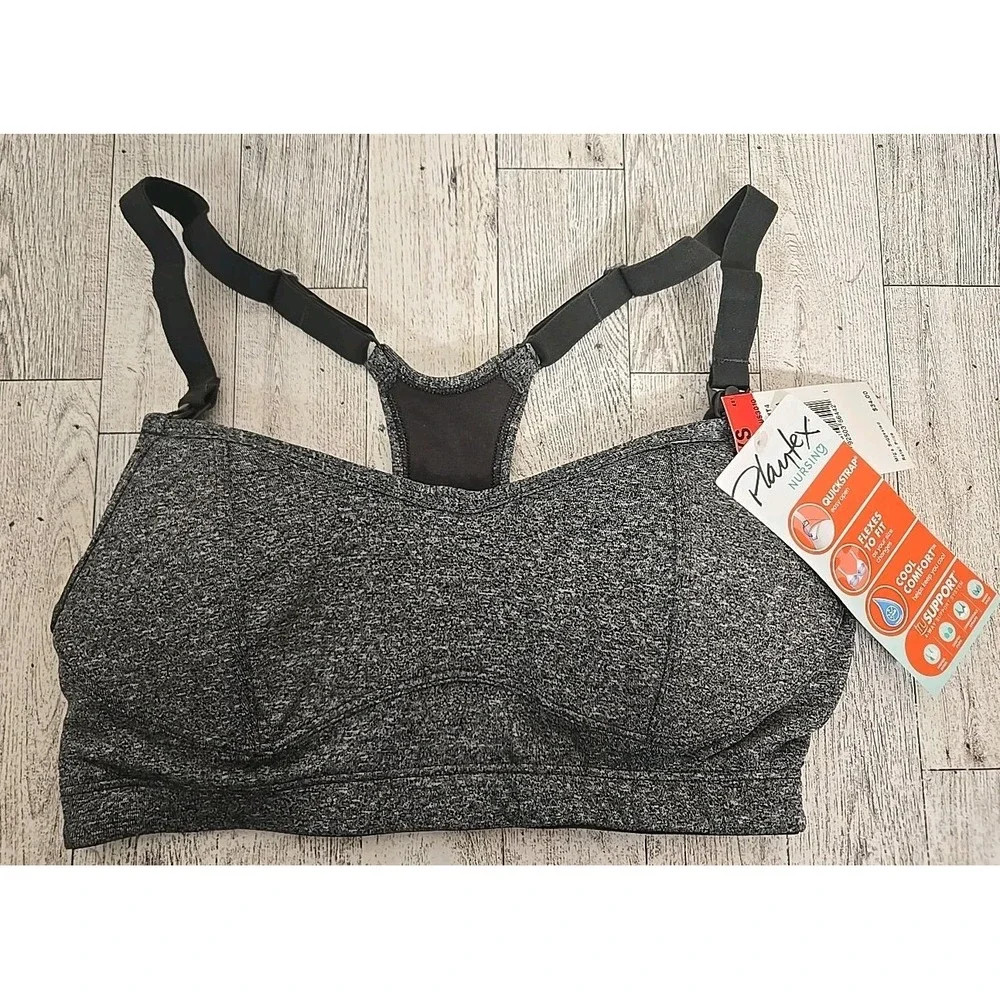 Playtex Nursing Bra XS Racerback Sports Bra Gray Heather & White Lot of 2 NEW